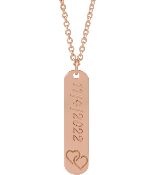 88521 Necklace 14K Rose 2 Hearts 22.4 X 5 Mm 16-18 In Polished Interlocking Hearts Engravable Necklace
