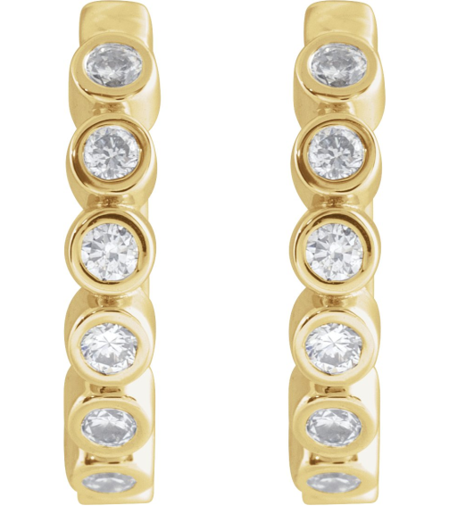 88534 Earring Set 14K Yellow 12.24 Mm 2.2 Mm Natural Diamond Round 1.5Mm 15 Ctw I1, Gh Pair Hinged Polished 15 Ctw Natural Diamond Bezel-Set Hinged Hoop Earrings