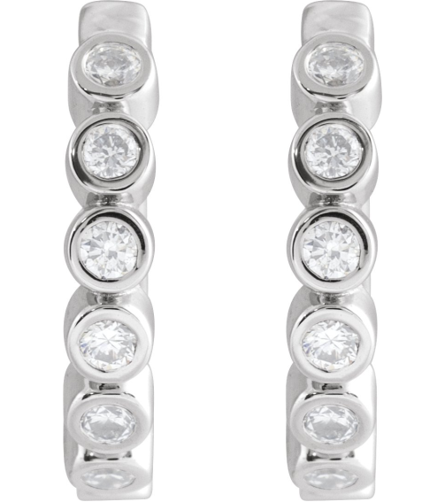 88534 Earring Set 14K White 12.24 Mm 2.2 Mm Natural Diamond Round 1.5Mm 15 Ctw I1, Gh Pair Hinged Polished 15 Ctw Natural Diamond Bezel-Set Hinged Hoop Earrings