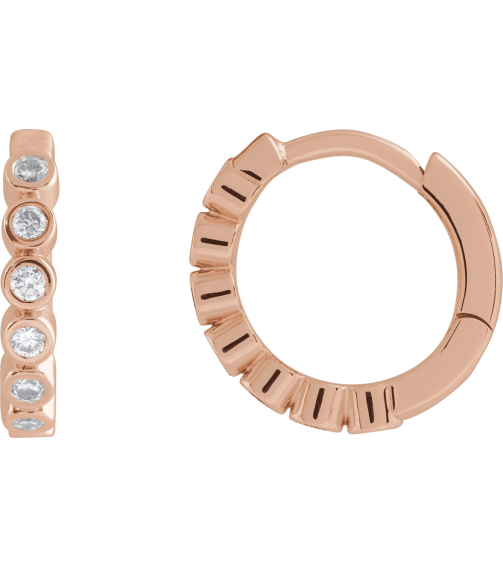88534 Earring Set 14K Rose 12.24 Mm 2.2 Mm Natural Diamond Round 1.5Mm 15 Ctw I1, Gh Pair Hinged Polished 15 Ctw Natural Diamond Bezel-Set Hinged Hoop Earrings