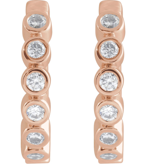 88534 Earring Set 14K Rose 12.24 Mm 2.2 Mm Natural Diamond Round 1.5Mm 15 Ctw I1, Gh Pair Hinged Polished 15 Ctw Natural Diamond Bezel-Set Hinged Hoop Earrings