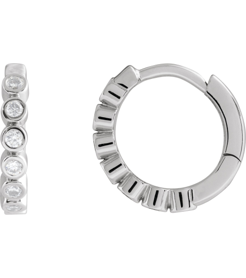 88534 Earring Set Sterling Silver 12.24 Mm 2.2 Mm Natural Diamond Round 1.5Mm 15 Ctw I1, Gh Pair Hinged Polished 15 Ctw Natural Diamond Bezel-Set Hinged Hoop Earrings