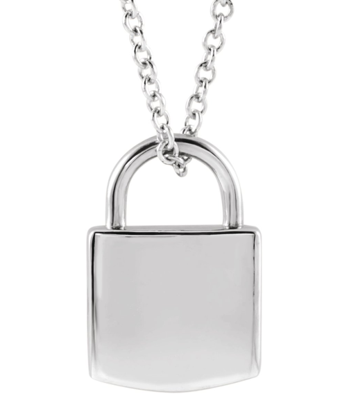 87184 Necklace Platinum 8.5 X 5.5 Mm 16-18 In Polished Engravable Lock Necklace