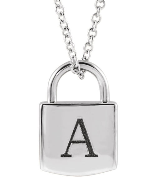 87184 Necklace Platinum 8.5 X 5.5 Mm 16-18 In Polished Engravable Lock Necklace
