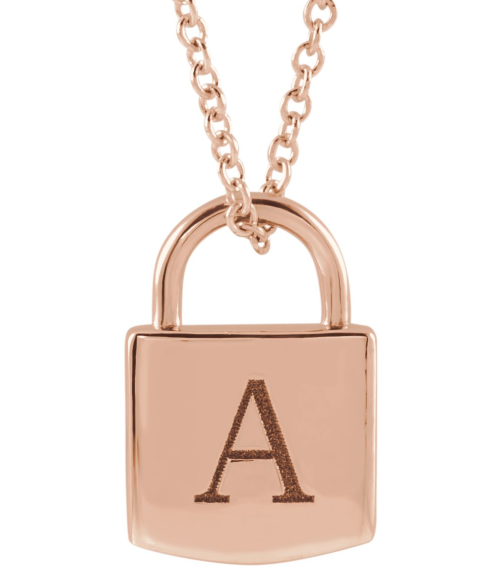 87184 Necklace 14K Rose 8.5 X 5.5 Mm 16-18 In Polished Engravable Lock Necklace