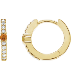 88567 Earring Set 14K Yellow 13.6 Mm 2 Mm Natural Citrine Round 2Mm 18 Ctw I1, Gh Pair Hinged Polished Natural Citrine And 18 Ctw Natural Diamond Huggie Earrings