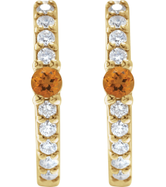 88567 Earring Set 14K Yellow 13.6 Mm 2 Mm Natural Citrine Round 2Mm 18 Ctw I1, Gh Pair Hinged Polished Natural Citrine And 18 Ctw Natural Diamond Huggie Earrings