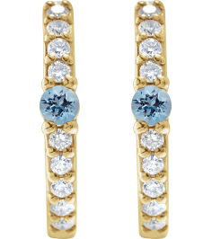 88567 Earring Set 14K Yellow 13.6 Mm 2 Mm Natural Aquamarine Round 2Mm 18 Ctw I1, Gh Pair Hinged Polished Natural Aquamarine And 18 Ctw Natural Diamond Huggie Earrings
