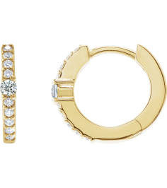 88567 Earring Set 14K Yellow 13.6 Mm 2 Mm Natural White Sapphire Round 2Mm 18 Ctw I1, Gh Pair Hinged Polished Natural White Sapphire And 18 Ctw Natural Diamond Huggie Earrings