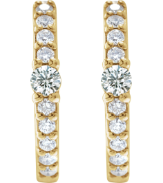 88567 Earring Set 14K Yellow 13.6 Mm 2 Mm Natural White Sapphire Round 2Mm 18 Ctw I1, Gh Pair Hinged Polished Natural White Sapphire And 18 Ctw Natural Diamond Huggie Earrings