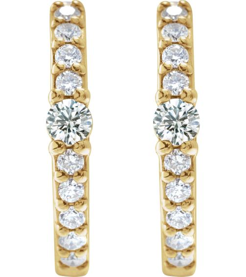 88567 Earring Set 14K Yellow 13.6 Mm 2 Mm Natural White Sapphire Round 2Mm 18 Ctw I1, Gh Pair Hinged Polished Natural White Sapphire And 18 Ctw Natural Diamond Huggie Earrings