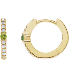 88567 Earring Set 14K Yellow 13.6 Mm 2 Mm Natural Peridot Round 2Mm 18 Ctw I1, Gh Pair Hinged Polished Natural Peridot And 18 Ctw Natural Diamond Huggie Earrings