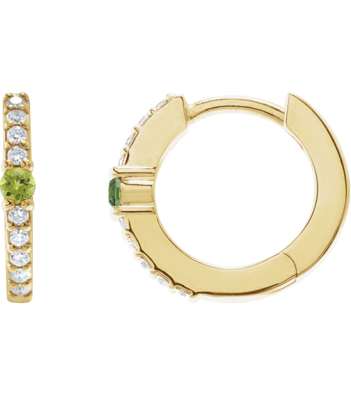 88567 Earring Set 14K Yellow 13.6 Mm 2 Mm Natural Peridot Round 2Mm 18 Ctw I1, Gh Pair Hinged Polished Natural Peridot And 18 Ctw Natural Diamond Huggie Earrings