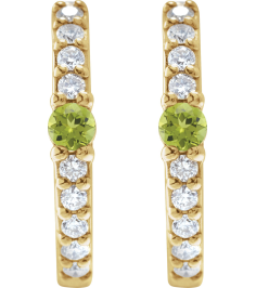 88567 Earring Set 14K Yellow 13.6 Mm 2 Mm Natural Peridot Round 2Mm 18 Ctw I1, Gh Pair Hinged Polished Natural Peridot And 18 Ctw Natural Diamond Huggie Earrings