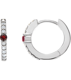 88567 Earring Set Sterling Silver 13.6 Mm 2 Mm Natural Mozambique Garnet Round 2Mm 18 Ctw I1, Gh Pair Hinged Polished Natural Mozambique Garnet And 18 Ctw Natural Diamond Huggie Earrings
