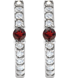 88567 Earring Set Sterling Silver 13.6 Mm 2 Mm Natural Mozambique Garnet Round 2Mm 18 Ctw I1, Gh Pair Hinged Polished Natural Mozambique Garnet And 18 Ctw Natural Diamond Huggie Earrings