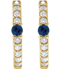 88567 Earring Set 14K Yellow 13.6 Mm 2 Mm Natural Blue Sapphire Round 2Mm 18 Ctw I1, Gh Pair Hinged Polished Natural Blue Sapphire And 18 Ctw Natural Diamond Huggie Earrings
