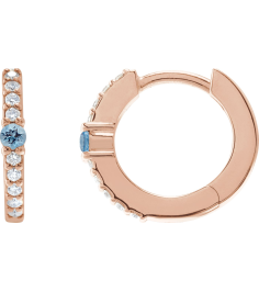 88567 Earring Set 14K Rose 13.6 Mm 2 Mm Natural Aquamarine Round 2Mm 18 Ctw I1, Gh Pair Hinged Polished Natural Aquamarine And 18 Ctw Natural Diamond Huggie Earrings