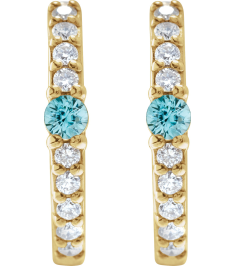 88567 Earring Set 14K Yellow 13.6 Mm 2 Mm Natural Blue Zircon Round 2Mm 18 Ctw I1, Gh Pair Hinged Polished Natural Blue Zircon And 18 Ctw Natural Diamond Huggie Earrings