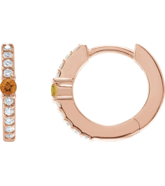 88567 Earring Set 14K Rose 13.6 Mm 2 Mm Natural Citrine Round 2Mm 18 Ctw I1, Gh Pair Hinged Polished Natural Citrine And 18 Ctw Natural Diamond Huggie Earrings