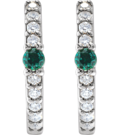 88567 Earring Set Sterling Silver 13.6 Mm 2 Mm Natural Emerald Round 2Mm 18 Ctw I1, Gh Pair Hinged Polished Natural Emerald And 18 Ctw Natural Diamond Huggie Earrings