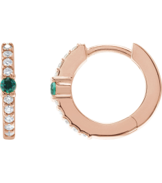 88567 Earring Set 14K Rose 13.6 Mm 2 Mm Natural Emerald Round 2Mm 18 Ctw I1, Gh Pair Hinged Polished Natural Emerald And 18 Ctw Natural Diamond Huggie Earrings