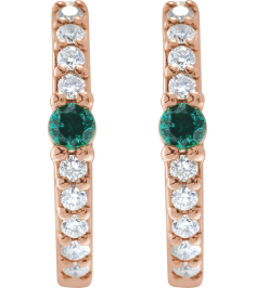 88567 Earring Set 14K Rose 13.6 Mm 2 Mm Natural Emerald Round 2Mm 18 Ctw I1, Gh Pair Hinged Polished Natural Emerald And 18 Ctw Natural Diamond Huggie Earrings