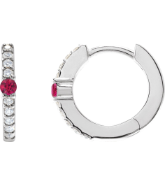 88567 Earring Set Sterling Silver 13.6 Mm 2 Mm Natural Ruby Round 2Mm 18 Ctw I1, Gh Pair Hinged Polished Natural Ruby And 18 Ctw Natural Diamond Huggie Earrings