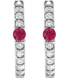 88567 Earring Set Sterling Silver 13.6 Mm 2 Mm Natural Ruby Round 2Mm 18 Ctw I1, Gh Pair Hinged Polished Natural Ruby And 18 Ctw Natural Diamond Huggie Earrings