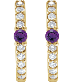88567 Earring Set 14K Yellow 13.6 Mm 2 Mm Natural Amethyst Round 2Mm 18 Ctw I1, Gh Pair Hinged Polished Natural Amethyst And 18 Ctw Natural Diamond Huggie Earrings