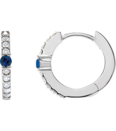 88567 Earring Set Sterling Silver 13.6 Mm 2 Mm Natural Blue Sapphire Round 2Mm 18 Ctw I1, Gh Pair Hinged Polished Natural Blue Sapphire And 18 Ctw Natural Diamond Huggie Earrings