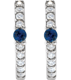 88567 Earring Set Sterling Silver 13.6 Mm 2 Mm Natural Blue Sapphire Round 2Mm 18 Ctw I1, Gh Pair Hinged Polished Natural Blue Sapphire And 18 Ctw Natural Diamond Huggie Earrings