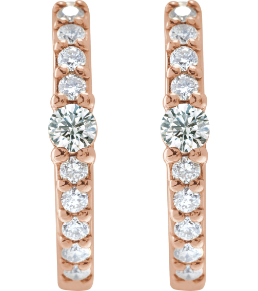 88567 Earring Set 14K Rose 13.6 Mm 2 Mm Natural Diamond Round 2Mm 16 Ctw I1, Gh Pair Hinged Polished 16 Ctw Natural Diamond Huggie Earrings