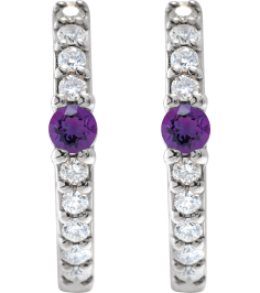 88567 Earring Set Sterling Silver 13.6 Mm 2 Mm Natural Amethyst Round 2Mm 18 Ctw I1, Gh Pair Hinged Polished Natural Amethyst And 18 Ctw Natural Diamond Huggie Earrings