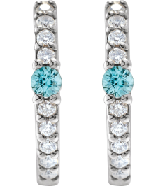 88567 Earring Set Sterling Silver 13.6 Mm 2 Mm Natural Blue Zircon Round 2Mm 18 Ctw I1, Gh Pair Hinged Polished Natural Blue Zircon And 18 Ctw Natural Diamond Huggie Earrings