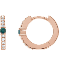88567 Earring Set 14K Rose 13.6 Mm 2 Mm Natural Alexandrite Round 2Mm 18 Ctw I1, Gh Pair Hinged Polished Natural Alexandrite And 18 Ctw Natural Diamond Huggie Earrings