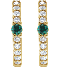88567 Earring Set 14K Yellow 13.6 Mm 2 Mm Natural Emerald Round 2Mm 18 Ctw I1, Gh Pair Hinged Polished Natural Emerald And 18 Ctw Natural Diamond Huggie Earrings