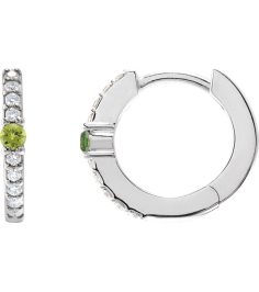 88567 Earring Set Sterling Silver 13.6 Mm 2 Mm Natural Peridot Round 2Mm 18 Ctw I1, Gh Pair Hinged Polished Natural Peridot And 18 Ctw Natural Diamond Huggie Earrings