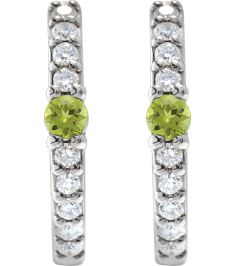 88567 Earring Set Sterling Silver 13.6 Mm 2 Mm Natural Peridot Round 2Mm 18 Ctw I1, Gh Pair Hinged Polished Natural Peridot And 18 Ctw Natural Diamond Huggie Earrings