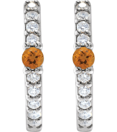 88567 Earring Set Sterling Silver 13.6 Mm 2 Mm Natural Citrine Round 2Mm 18 Ctw I1, Gh Pair Hinged Polished Natural Citrine And 18 Ctw Natural Diamond Huggie Earrings