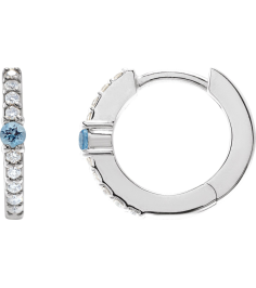 88567 Earring Set Sterling Silver 13.6 Mm 2 Mm Natural Aquamarine Round 2Mm 18 Ctw I1, Gh Pair Hinged Polished Natural Aquamarine And 18 Ctw Natural Diamond Huggie Earrings