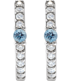 88567 Earring Set Sterling Silver 13.6 Mm 2 Mm Natural Aquamarine Round 2Mm 18 Ctw I1, Gh Pair Hinged Polished Natural Aquamarine And 18 Ctw Natural Diamond Huggie Earrings