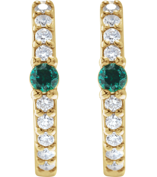 88567 Earring Set Sterling Silver 13.6 Mm 2 Mm Natural Aquamarine Round 2Mm 18 Ctw I1, Gh Pair Hinged Polished Natural Aquamarine And 18 Ctw Natural Diamond Huggie Earrings