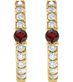 88567 Earring Set 14K Yellow 13.6 Mm 2 Mm Natural Mozambique Garnet Round 2Mm 18 Ctw I1, Gh Pair Hinged Polished Natural Mozambique Garnet And 18 Ctw Natural Diamond Huggie Earrings