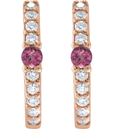 88567 Earring Set 14K Rose 13.6 Mm 2 Mm Natural Pink Tourmaline Round 2Mm 18 Ctw I1, Gh Pair Hinged Polished Natural Pink Tourmaline And 18 Ctw Natural Diamond Huggie Earrings