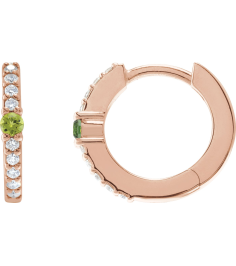 88567 Earring Set 14K Rose 13.6 Mm 2 Mm Natural Peridot Round 2Mm 18 Ctw I1, Gh Pair Hinged Polished Natural Peridot And 18 Ctw Natural Diamond Huggie Earrings