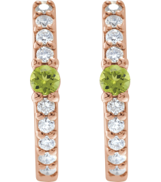 88567 Earring Set 14K Rose 13.6 Mm 2 Mm Natural Peridot Round 2Mm 18 Ctw I1, Gh Pair Hinged Polished Natural Peridot And 18 Ctw Natural Diamond Huggie Earrings