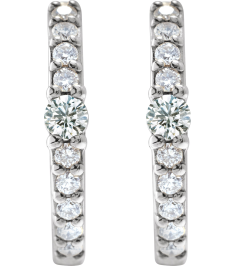 88567 Earring Set Sterling Silver 13.6 Mm 2 Mm Natural White Sapphire Round 2Mm 18 Ctw I1, Gh Pair Hinged Polished Natural White Sapphire And 18 Ctw Natural Diamond Huggie Earrings