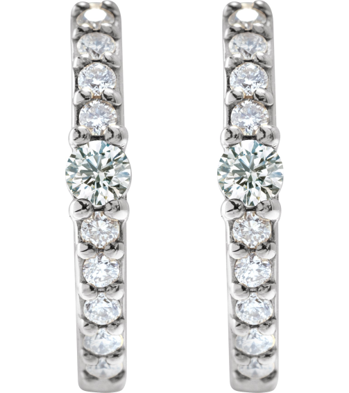 88567 Earring Set Sterling Silver 13.6 Mm 2 Mm Natural White Sapphire Round 2Mm 18 Ctw I1, Gh Pair Hinged Polished Natural White Sapphire And 18 Ctw Natural Diamond Huggie Earrings