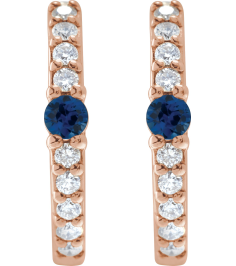 88567 Earring Set 14K Rose 13.6 Mm 2 Mm Natural Blue Sapphire Round 2Mm 18 Ctw I1, Gh Pair Hinged Polished Natural Blue Sapphire And 18 Ctw Natural Diamond Huggie Earrings